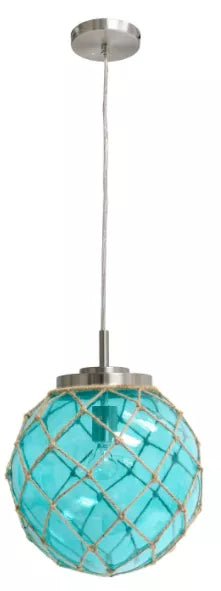 Elegant Designs Buoy Netted Brushed Nickel Coastal Ocean Sea Glass Pendant with Natural Rope - Aqua/Natural / 1 - Lamps &…