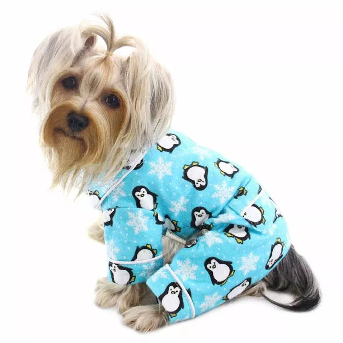Turquoise flannel pajama top with penguin snowflake print and two front pockets