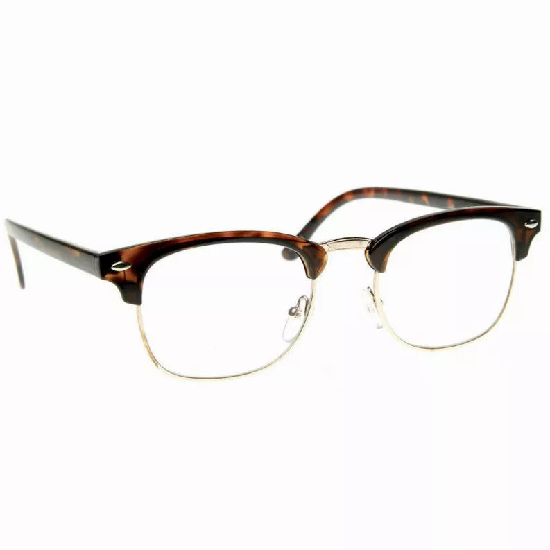 Tortoise half-frame clear-lens eyeglasses with round lenses