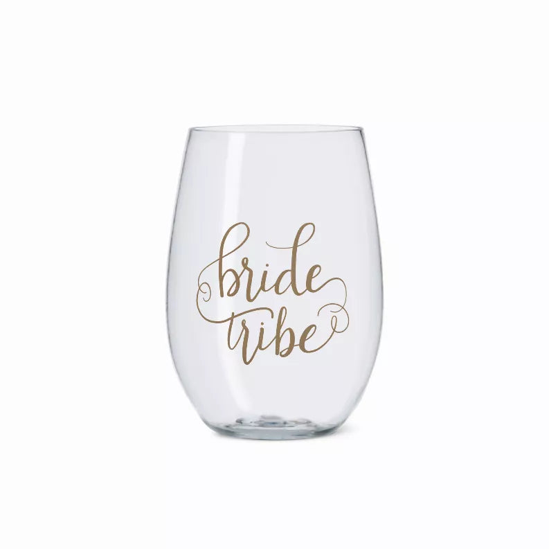 Bride/Bridesmaid Durable Plastic Stemless Wine Cups with Gold Logo 16 oz. - Bride Tribe / 1 - Kitchen