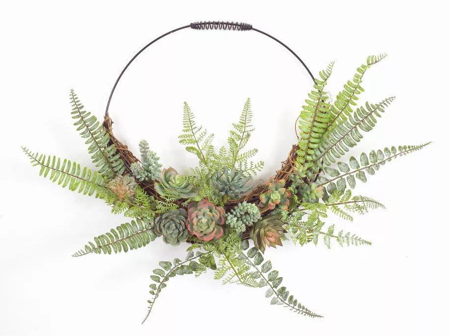 Fern and Succulent Wall Decor 24.5" x 19.25"H Plastic/Wire - 1 - Home Decor