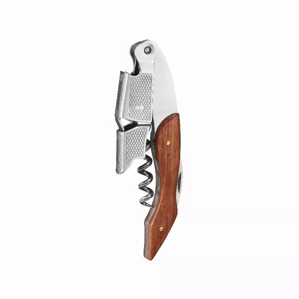 Waiter’s corkscrew with chrome body and brown wooden handle