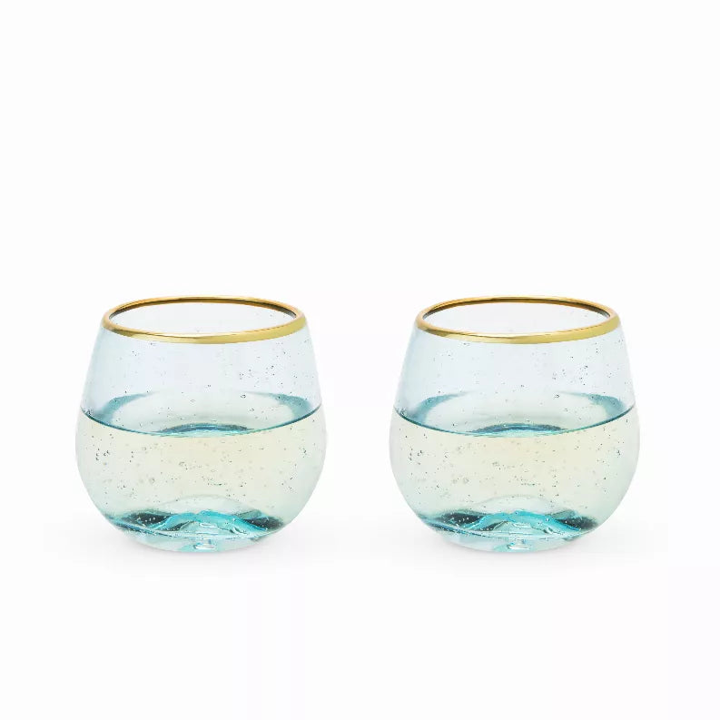Aqua Bubble Stemless Wine Glass Set By Twine - Blue / 1 - Drinkware