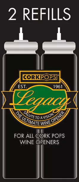 Wine opener refills bottle set, black bottles with Cork Pops Legacy label