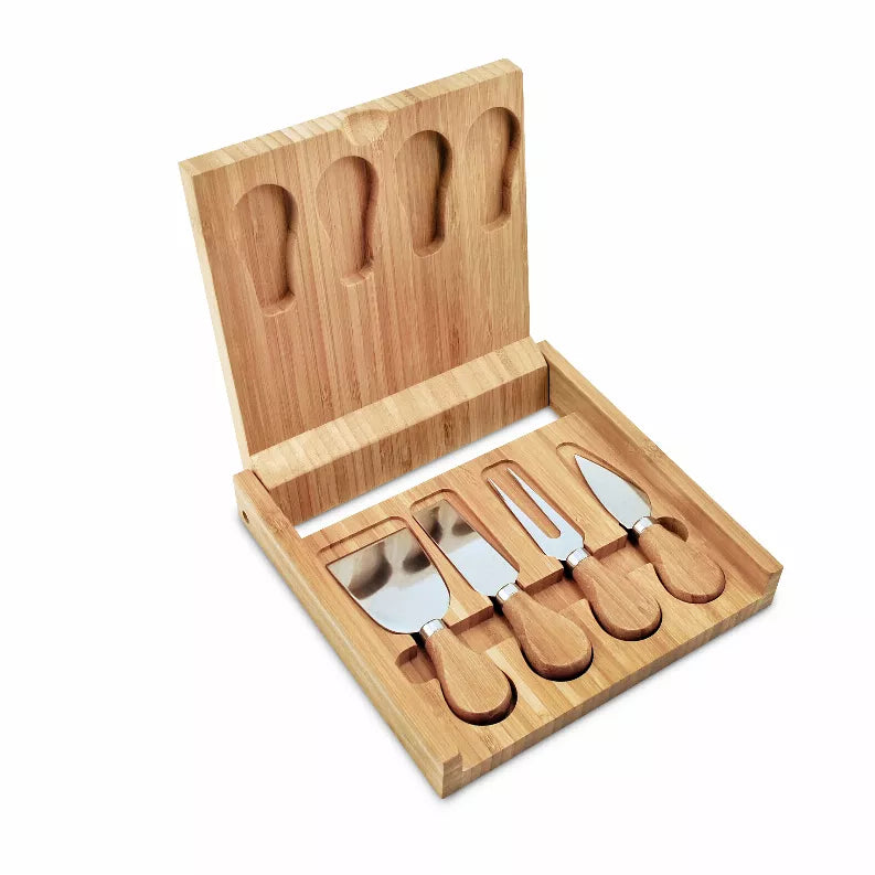 Formaggio bamboo cheese board with 4-piece cheese tools in wooden case