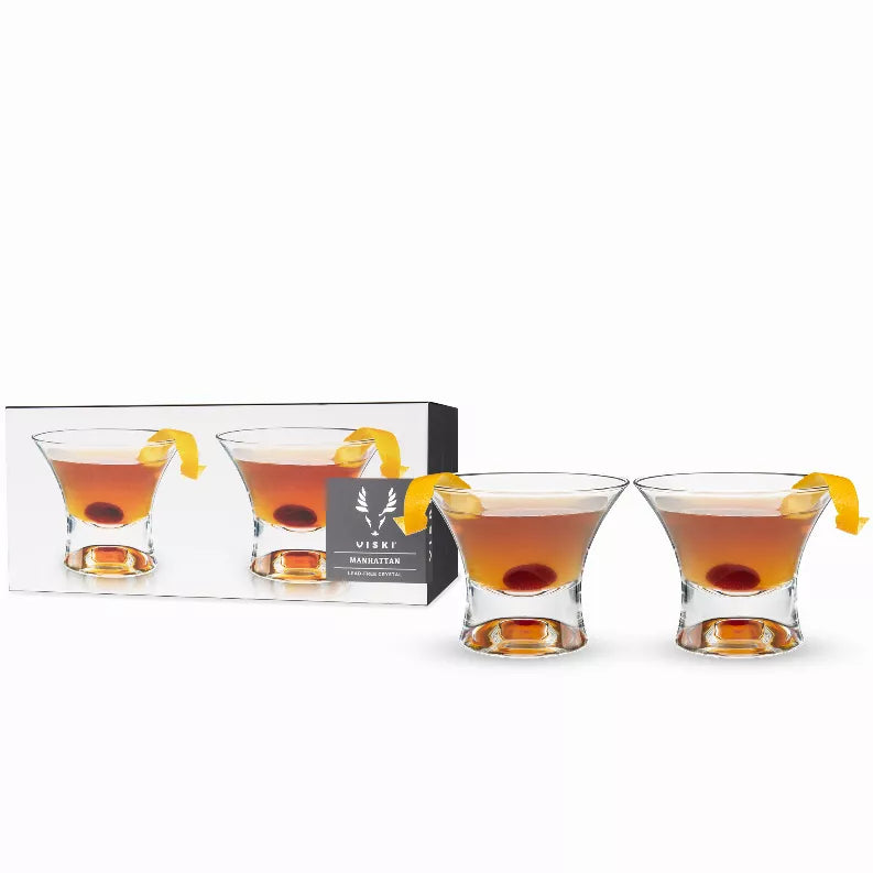 Clear crystal Manhattan cocktail glasses, conical tumblers