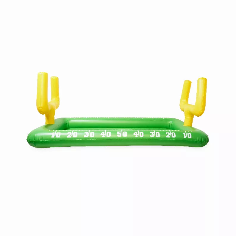 Green inflatable football field cooler bar with two cup holders and yard markers