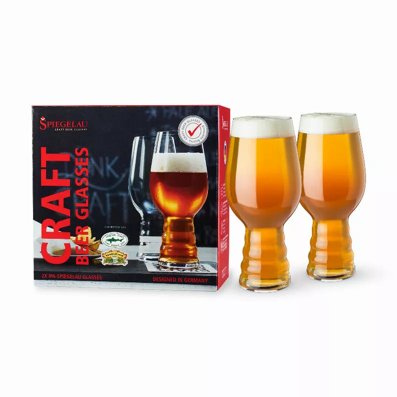 Spiegelau Craft IPA beer glasses, clear glass tulip shape, set of 2 with box