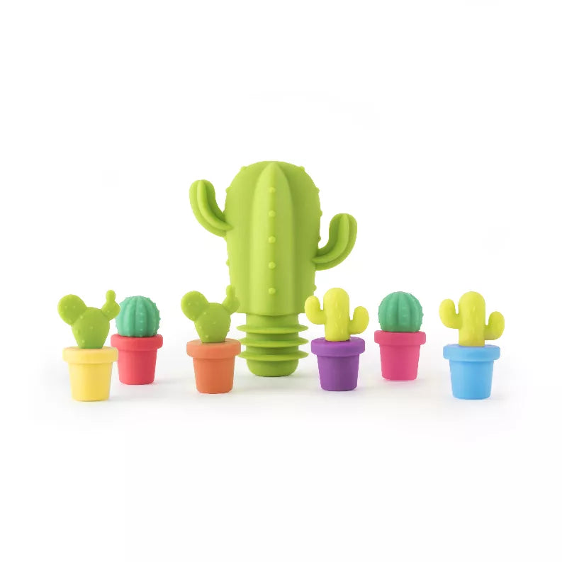 Cactus stopper and charm set with multiple small colorful cactus shapes