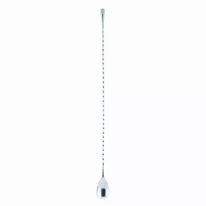 Stainless steel weighted bar spoon by Viski, long handle with teardrop bowl