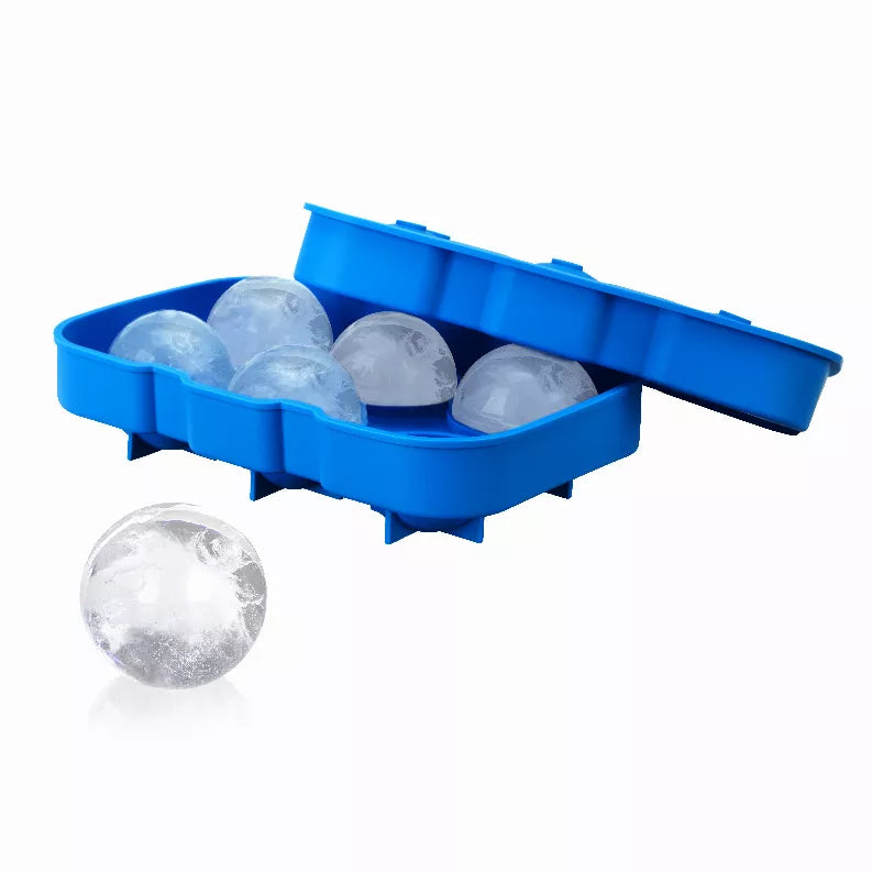 True Blue sphere ice tray with molded spherical ice pieces