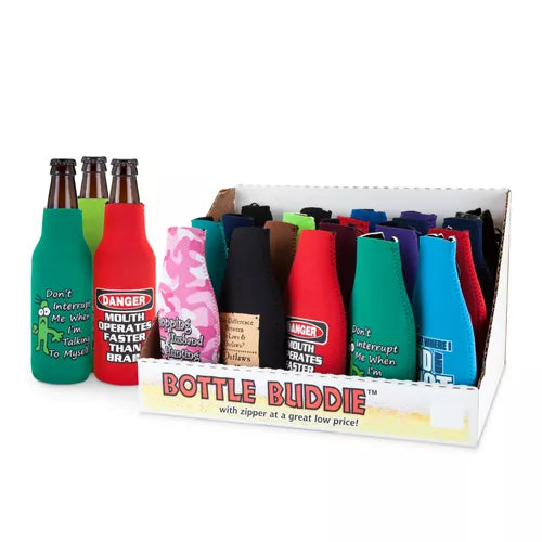 Assorted Bottle Buddies drink bottle covers with zippers, multi-color pack of 1