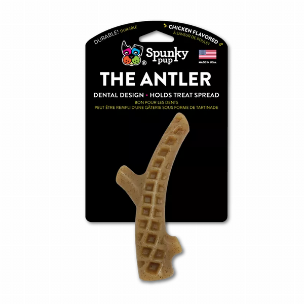 The Antler dental chew bone-shaped treat, light brown, with textured surface