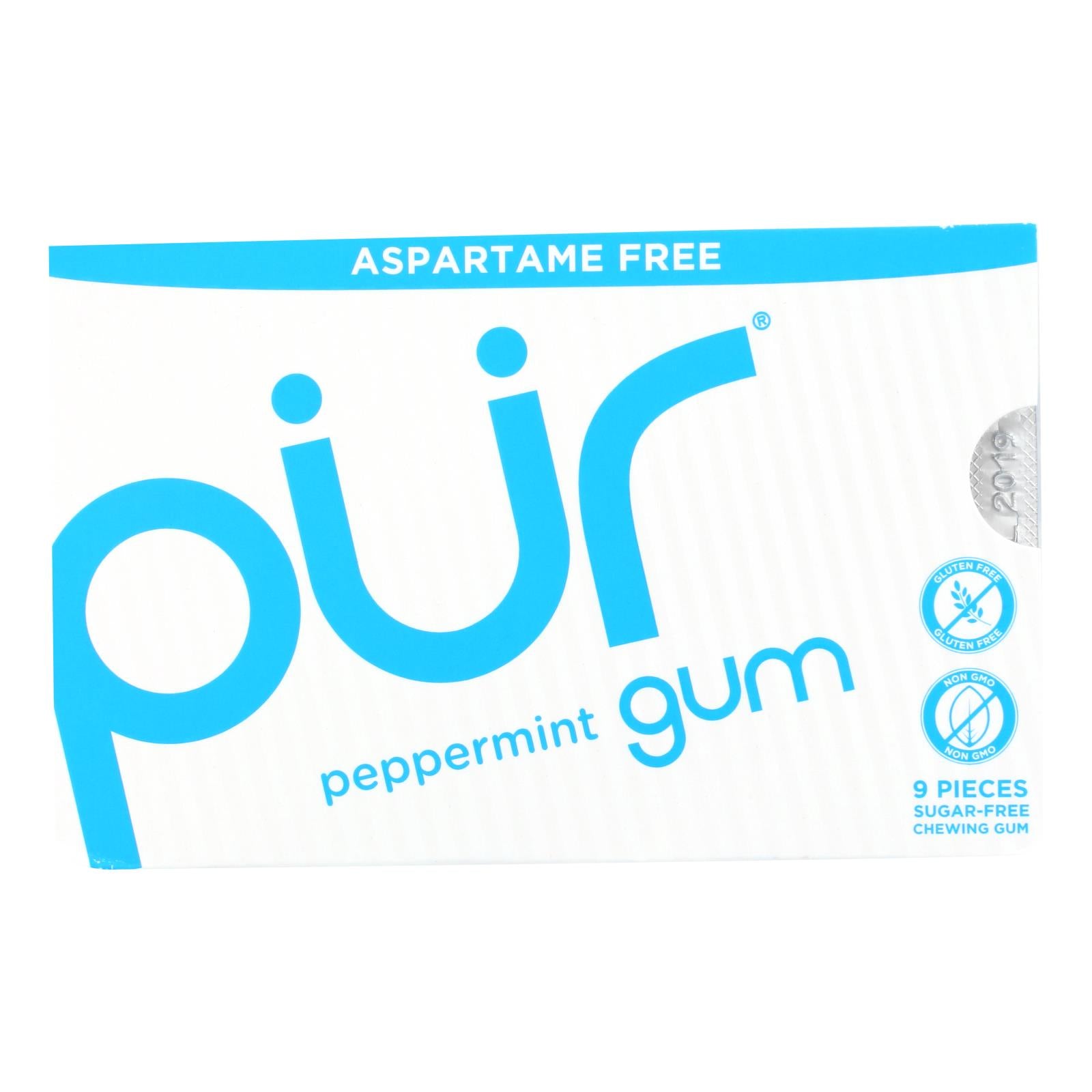 Pur Gum - Peppermint - Aspartame Free - 9 Pieces - 12.6 G - Case Of 12 - GreatEagleInc