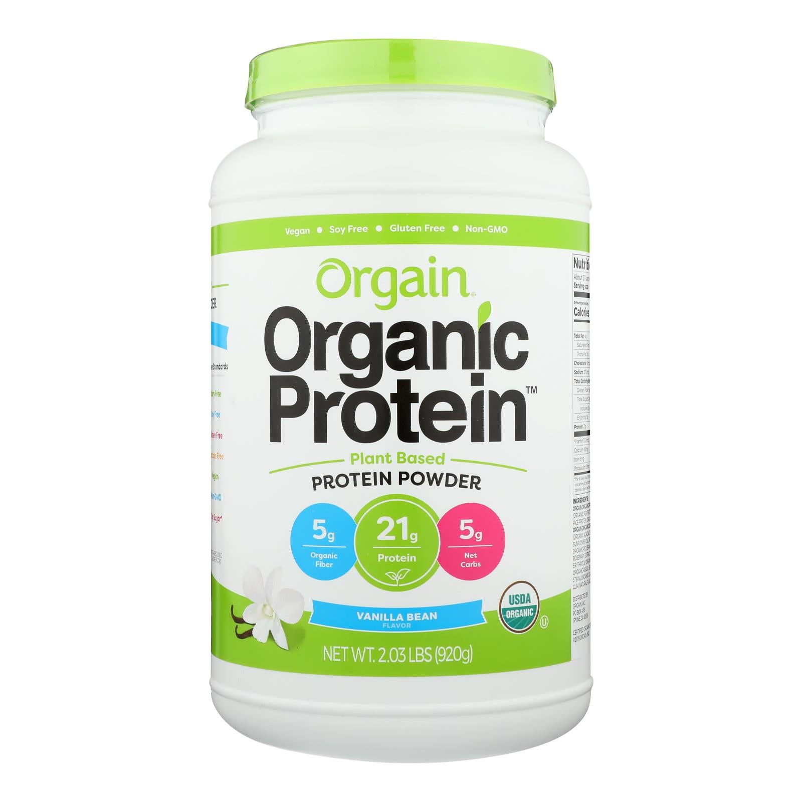 Orgain Organic Protein Powder - Plant Based - Sweet Vanilla Bean - 2.03 Lb - GreatEagleInc