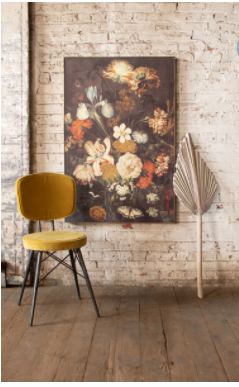 Framed floral print with multicolor bouquet on dark background