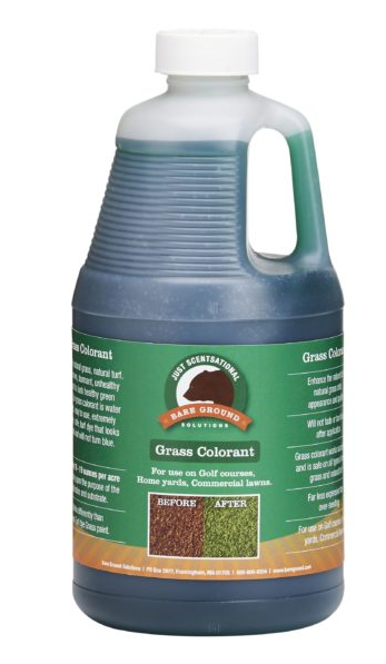 Green grass colorant bottle (1/2 gallon) with white cap and handle