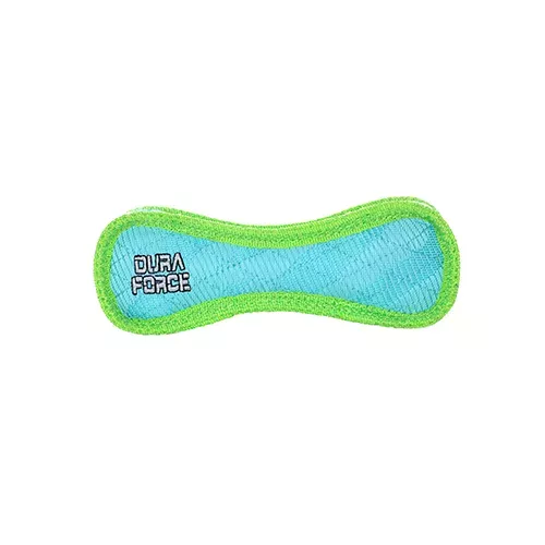 Junior bone-shaped chew toy in blue and green with DuraForce logo
