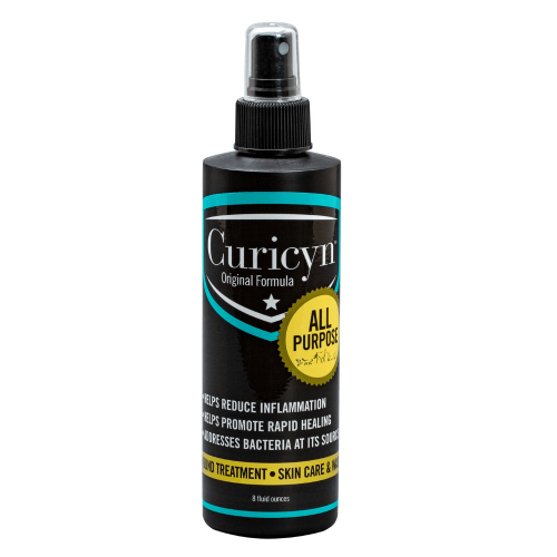 Curicyn Original Formula pump bottle, black with teal label and spray top