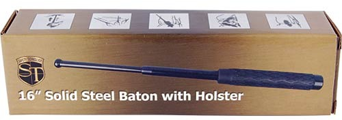 Steel baton with rubber handle and holster, 21-inch, shown in retail box