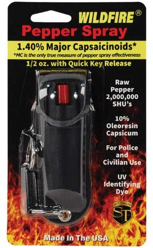 Black pepper spray with quick key release, packaged