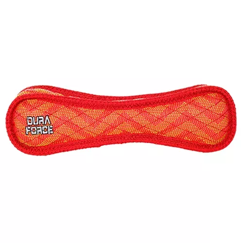 DuraForce red zigzag bone dog toy with mesh texture and DURA FORCE logo