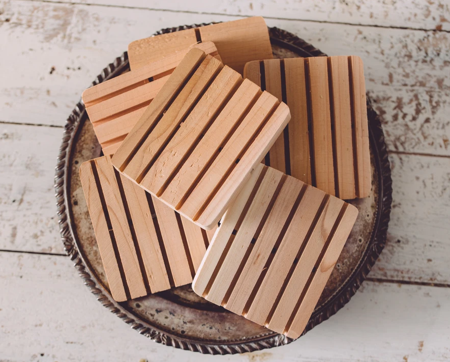 Cedar (Untreated) Soap Dishes - (3.5"x 3") - 1 / 3.5" x 3" - Home Decor