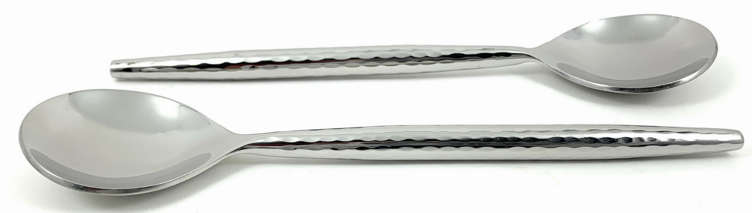Hammered stainless steel table spoons, glossy silver, oval bowls (set of 6)
