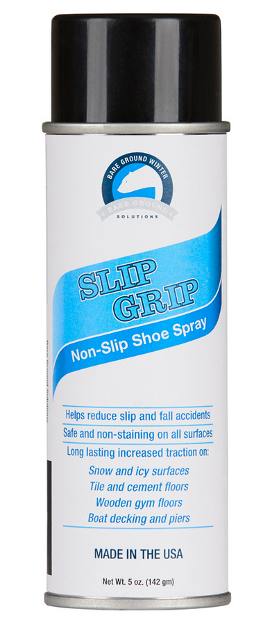 Shoe grip spray in a white and black can, Slip Grip non-slip shoe spray label
