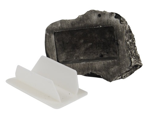 Dark stone diversion safe with hinged front and white insert compartments