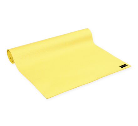 Extra-thick yoga & Pilates mat, yellow, rolled edge, side label