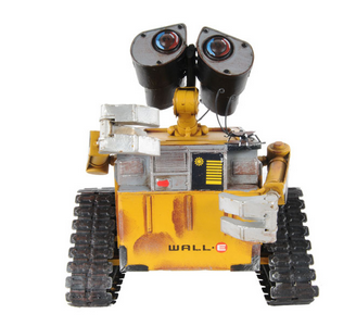 Wall-E robot coin bank, yellow with black treads and two round eye pods