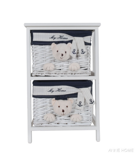 Anne Home - 2 Portable Storage Drawers with Bear Details in White - Home Decor