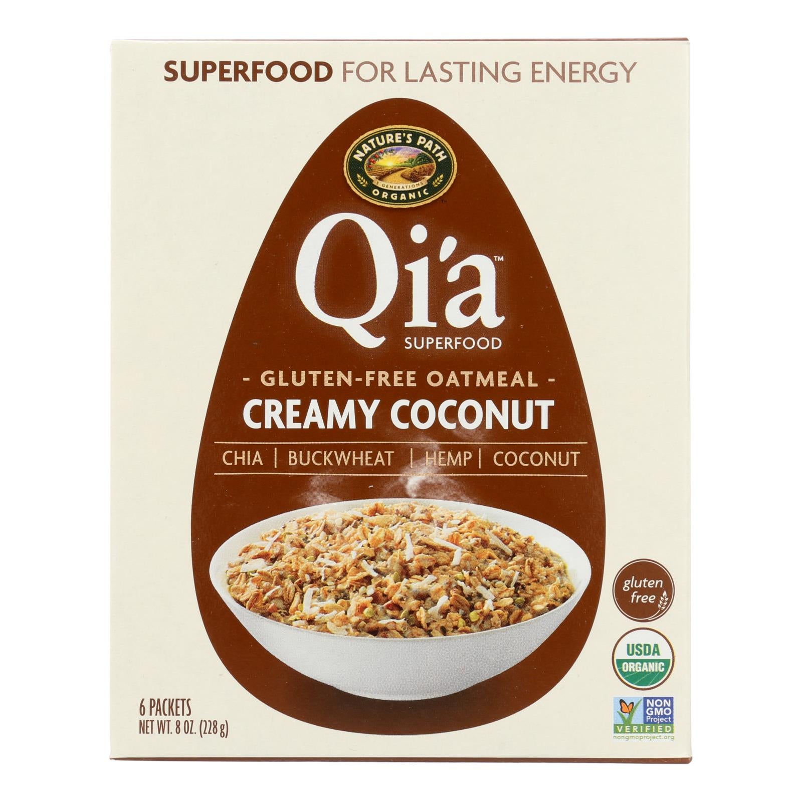 Nature's Path Organic Qi'a Superfood Hot Oatmeal - Creamy Coconut - Case Of 6 - 8 Oz. - GreatEagleInc