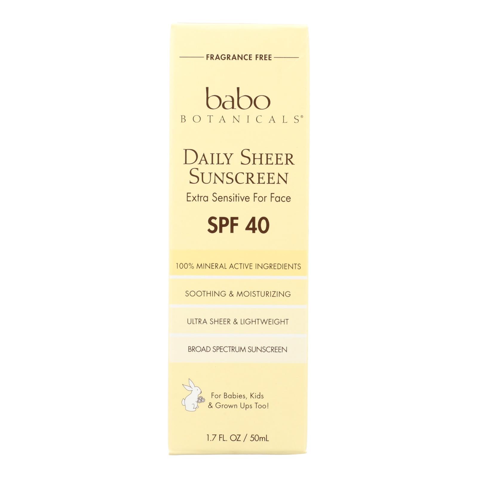 Babo Botanicals - Sunscreen - Daily Sheer - Spf 40 - 1.7 Oz - GreatEagleInc