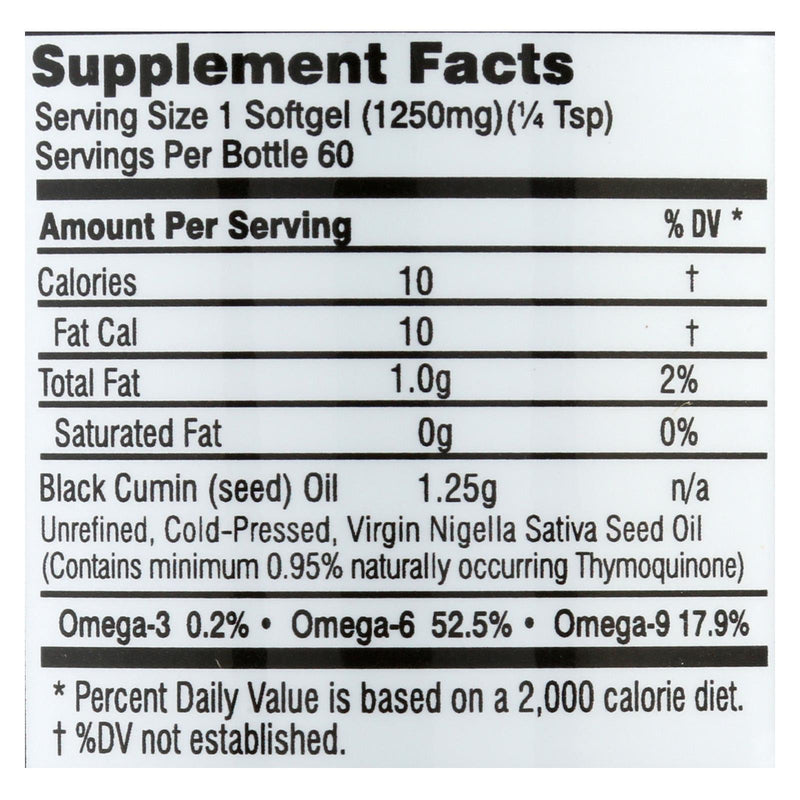 Black Seed Oil - 1250 Mg - 60 Softgel Capsules - GreatEagleInc