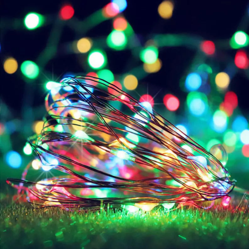 Mini home multicolor LED string lights, glowing wire strands with 50 bulbs