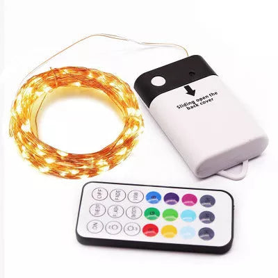Mini home string lights kit: warm gold LED wire, remote controller and battery holder