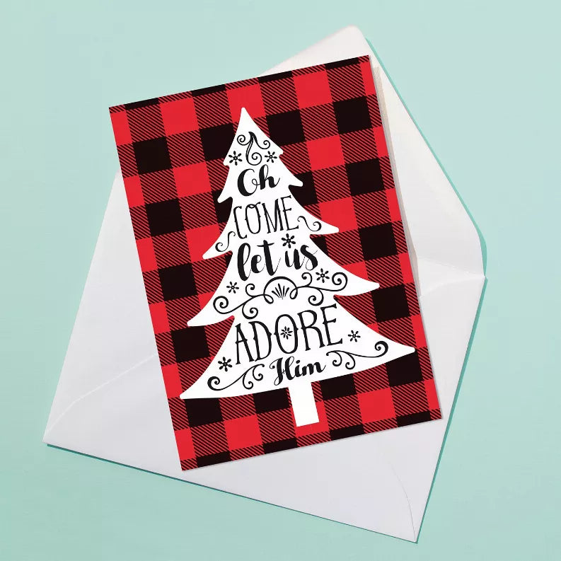 Adore Him Plaid Christmas Card - 1 - Apparel and Accessories