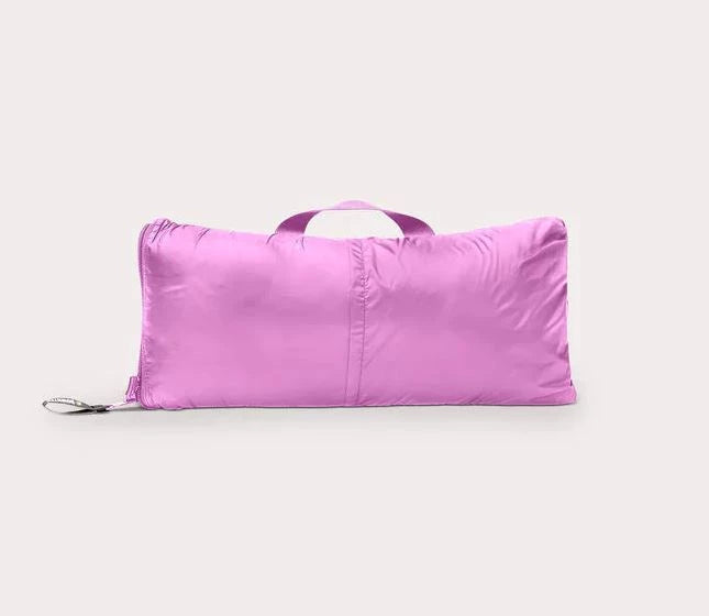 Rolled down throw blanket with carrying strap, orchid purple