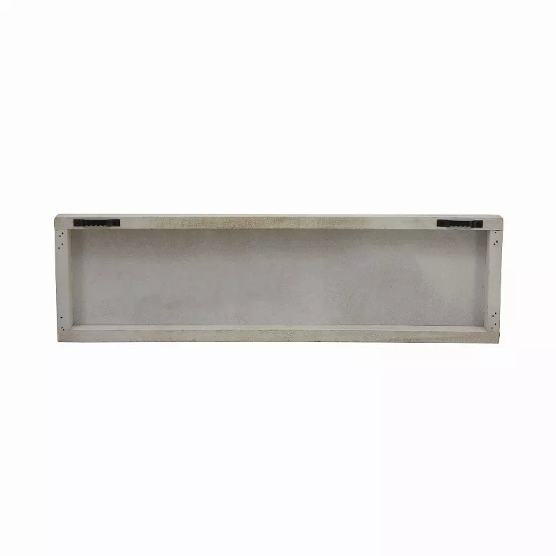 Wood pantry sign back view with mounting slots and blank interior panel