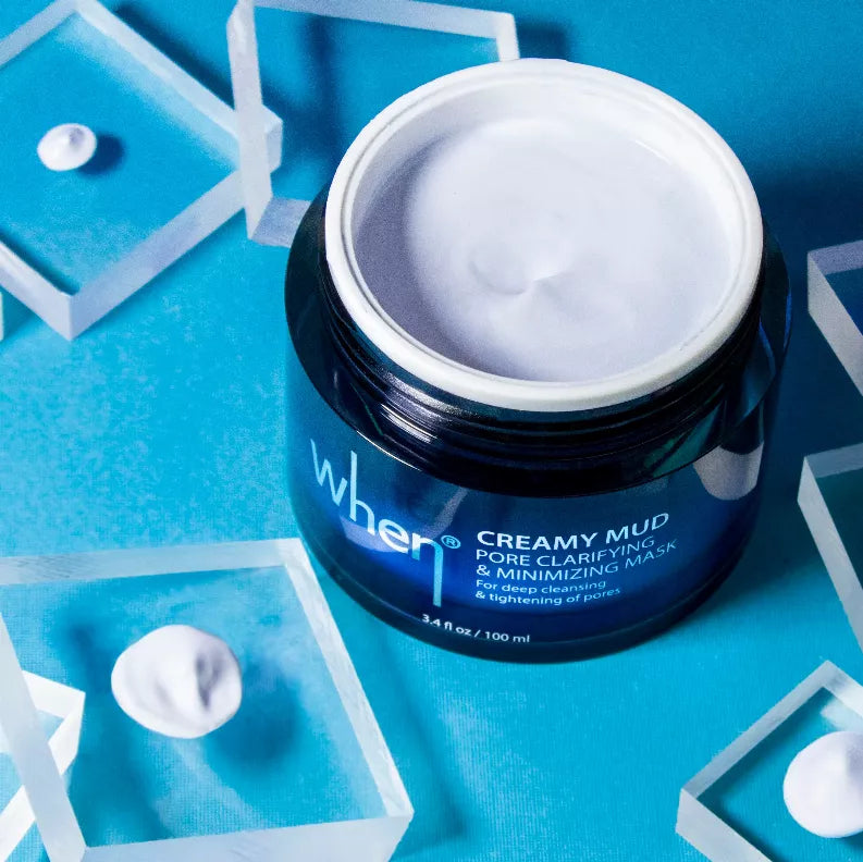 When Creamy Mud mask jar open with thick white cream on top, 30 ml