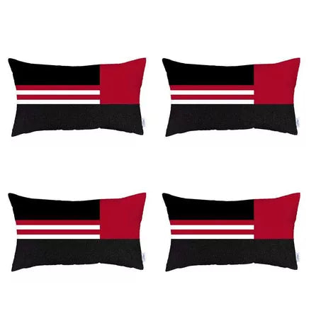 Boho-Chic Printed Jacquard Throw Pillow - Red - Set of 4 / 1 / 12"x20" - Pillows