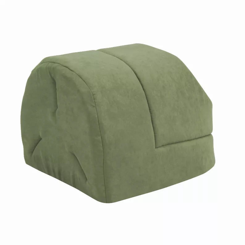 GOOPAWS cat cave bed in olive green with padded sides and rounded tunnel entrance