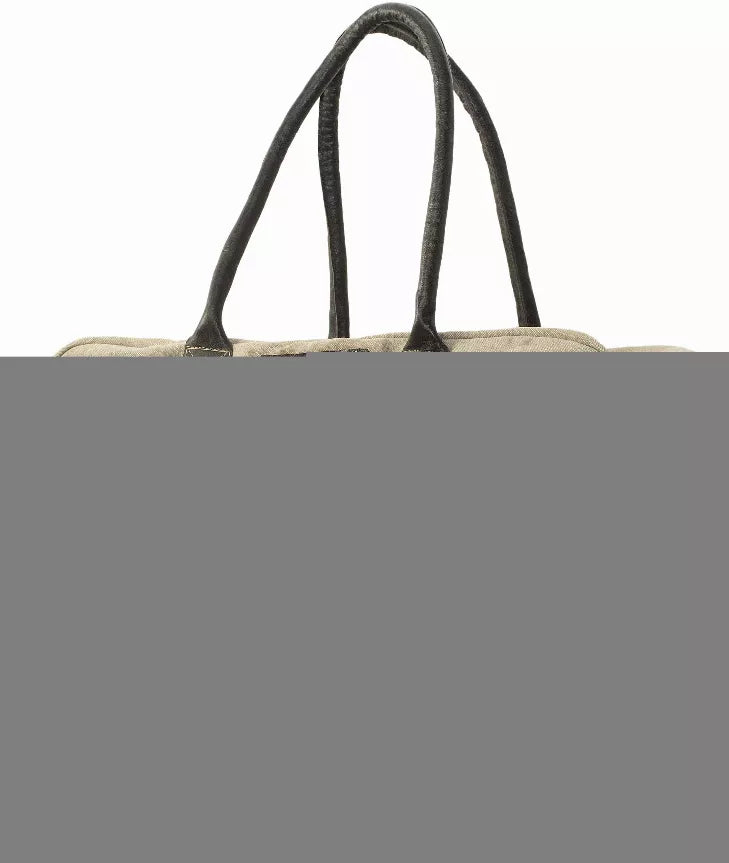 Canvas travel duffel bag with two top carry handles, side view