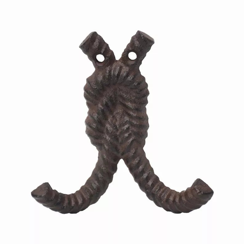 Rope-style cast iron wall hook with two mounting holes