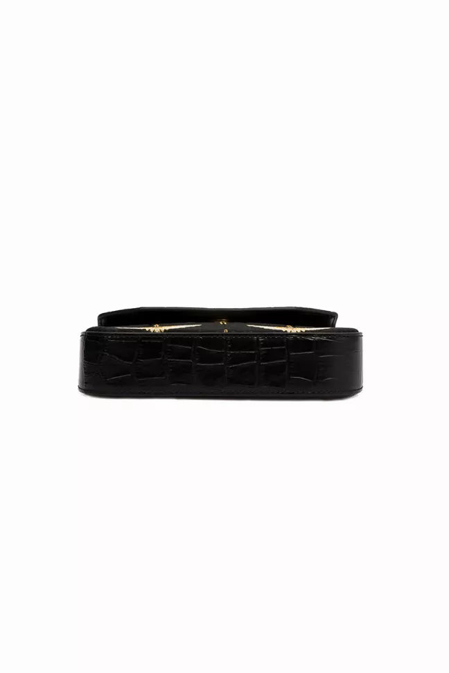 Black croc-texture chain bag base with strap attachment
