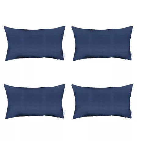 Bohemian Vegan Faux Leather Throw Pillow Covers - Navy Blue - Set of 4 / 1 / 12"x20" - Pillows