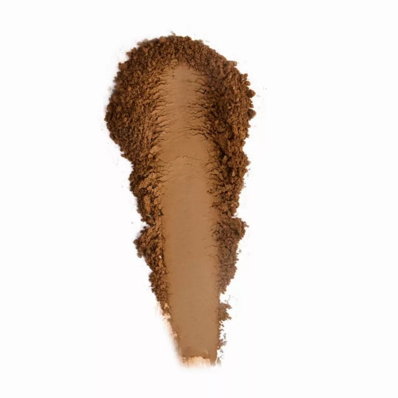 Dark brown eyeshadow swatch with soft powder texture