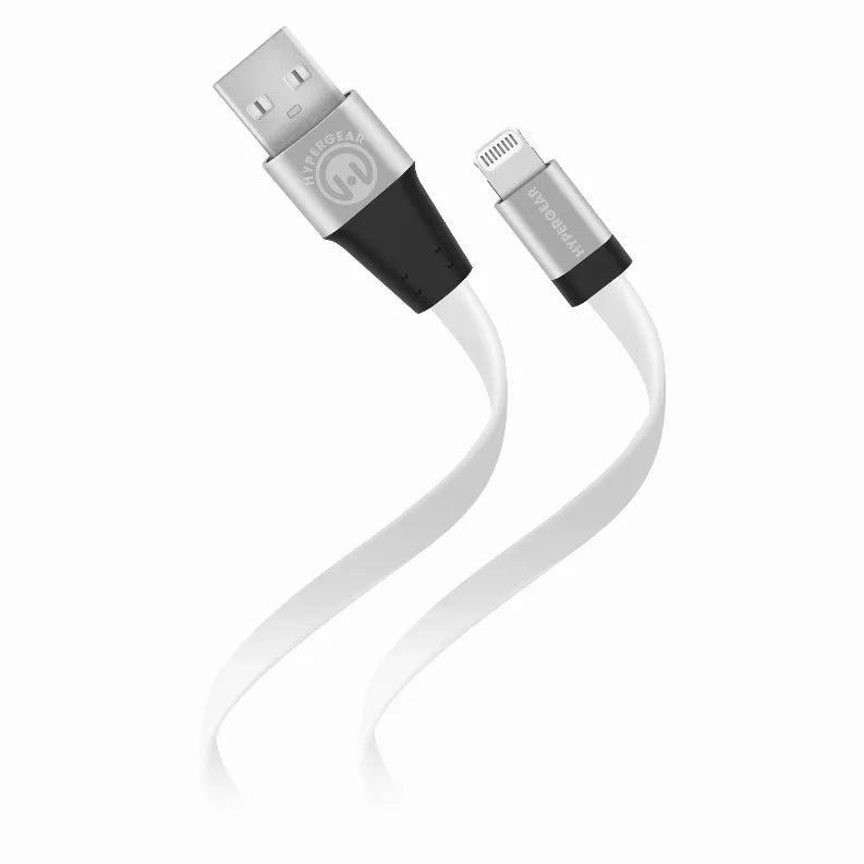 White flat USB-A to Lightning cable, 6 ft
